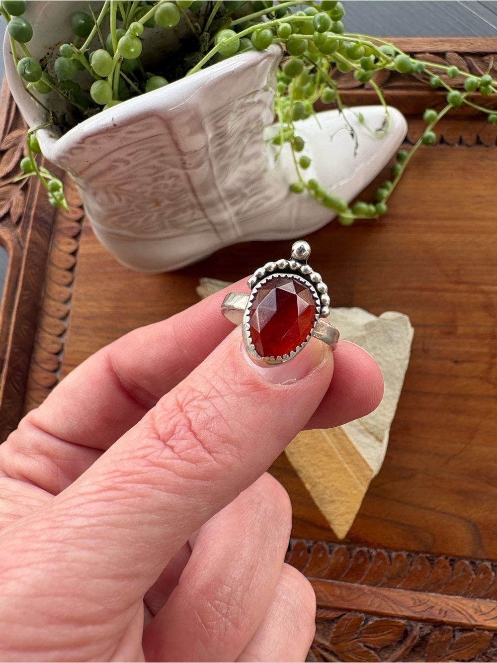 Phunk City Jewelry Faceted Red Garnet Sterling Silver Ring 6.5